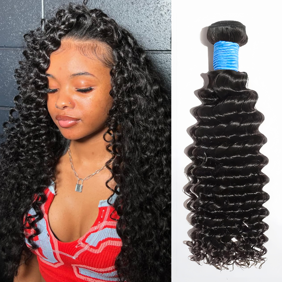 Ashine] 10-30 Inch Deep Curly Virgin Brazilian Hair #1B Natural