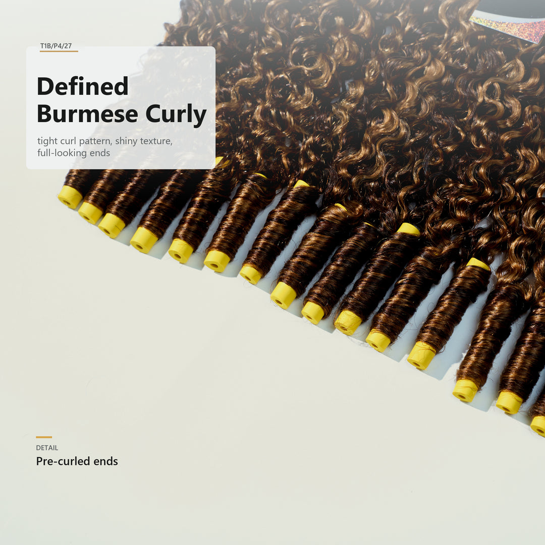 [Ashine] Burmese Curly T1B/P4/27 Virgin Human Hair Bundles Extension 10A