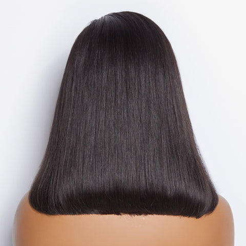 Ashine 12 Inches 13x4 #1B Straight Lifting Bang Side Part Lace Frontal Wig-100% Human Hair