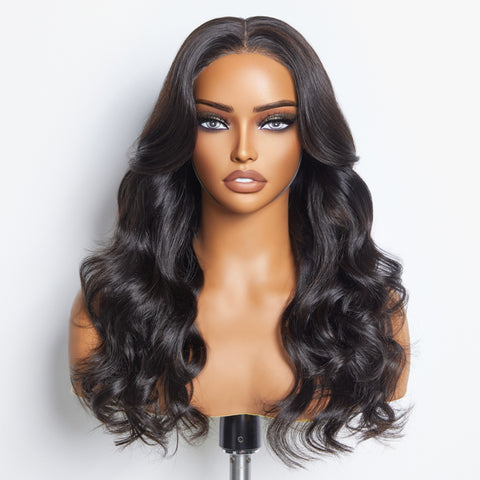 Ashine 24 Inches 5"x5" Body Wavy Wear & Go Glueless #1B Lace Closure Wig-100% Human Hair