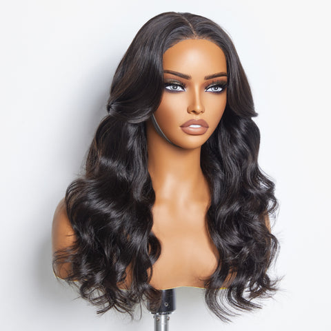 Ashine 24 Inches 5"x5" Body Wavy Wear & Go Glueless #1B Lace Closure Wig-100% Human Hair