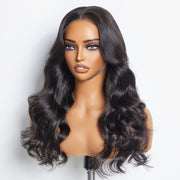 Ashine 24 Inches 5"x5" Body Wavy Wear & Go Glueless #1B Lace Closure Wig-100% Human Hair