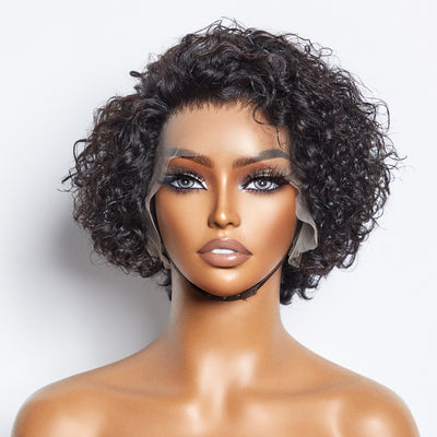 Ashine 8 inch Short Curly Pixie Cut 13"x4" Frontal Lace Wig Pre-Bleached Knots Brazilian Human Virgin Hair 150% Density