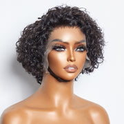 Ashine 8 inch Short Curly Pixie Cut 13"x4" Frontal Lace Wig Pre-Bleached Knots Brazilian Human Virgin Hair 150% Density