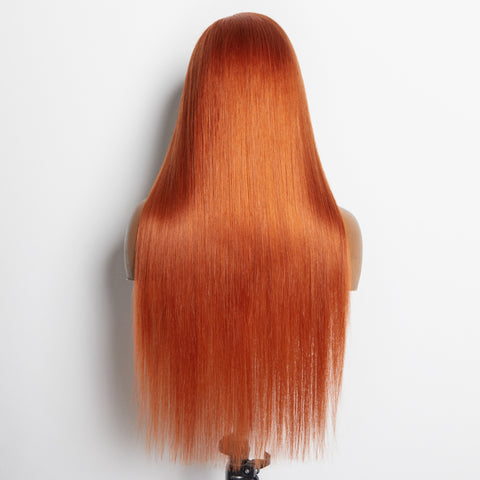 Ashine 24 Inches Ginger 13"x4" Lace Front Straight Wig Pre-Plucked Free Part 150% Density-100% Human Hair