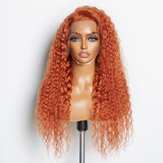 Ashine 24 Inches Ginger 13"x4" Lace Front Water Wavy Wig Pre-Plucked Free Part 150% Density-100% Human Hair