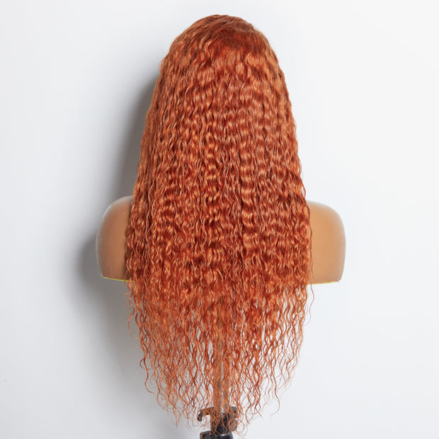 Ashine 24 Inches Ginger 13"x4" Lace Front Water Wavy Wig Pre-Plucked Free Part 150% Density-100% Human Hair