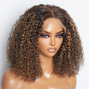 Ashine 14 inch 5"x5" Closure Lace Wig Kinky Curly Brazilian Human Virgin Hair 150% Density