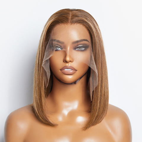 Ashine 12 Inches 13"x4" #P4/27 Straight Bob Lace Frontal Wig-100% Human Hair