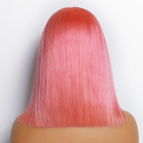 Ashine 12 Inches Pre-Plucked 13"x4" #Pink Straight Bob Lace Frontal Wig 150% Density-100% Human Hair