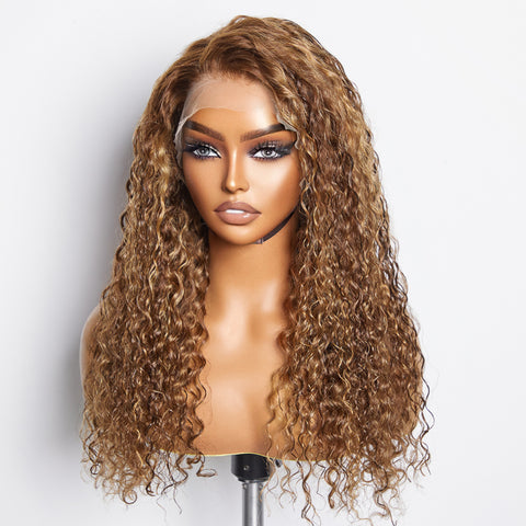 Ashine 22-24 Inch Pre-Plucked 13"x4" Lace Front Water Wavy Wig Free Part 150% Density-100% Human Hair