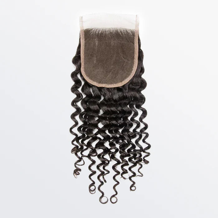 [Ashine] 14-18Inch 4" x 4" Deep Curly Free Parted Lace Closure #1B Natural Black