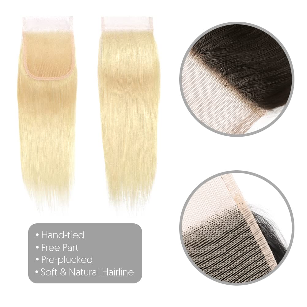 [Ashine] Fermeture en dentelle ondulée HD de 14 à 20 pouces, 4" x 4", avec raie libre, n° 1B, noir naturel