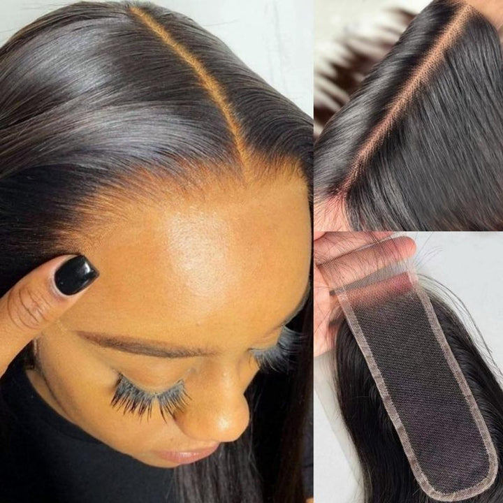 [Order Over $200] Upgrade Free Parted Lace 2x6 4x4 5x5 Closure #1B 100% Human Hair