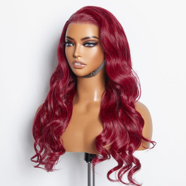 Ashine 24 Inches 13"x4" Body Wavy Wear & Go Glueless #99j Lace Frontal Wig-100% Human Hair