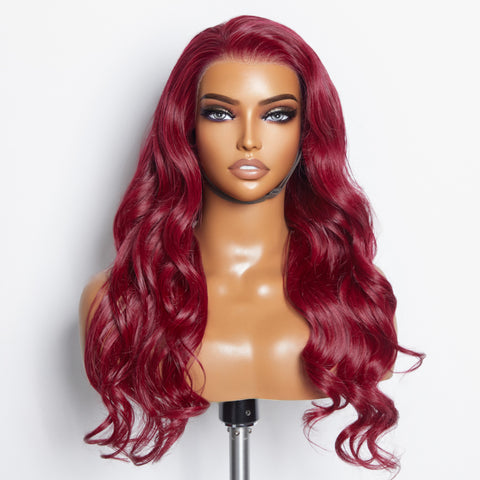 Ashine 24 Inches 13"x4" Body Wavy Wear & Go Glueless #99j Lace Frontal Wig-100% Human Hair