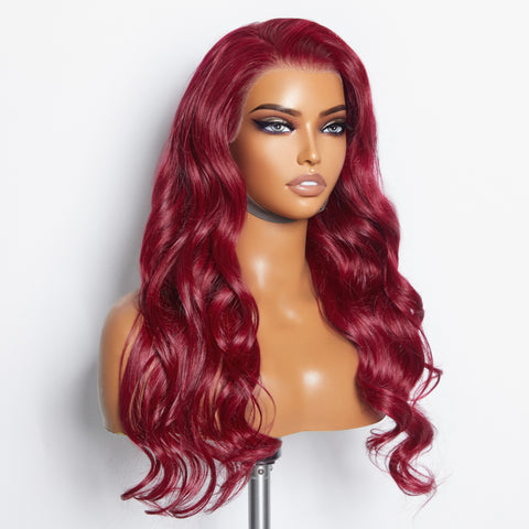 Ashine 24 Inches 13"x4" Body Wavy Wear & Go Glueless #99j Lace Frontal Wig-100% Human Hair