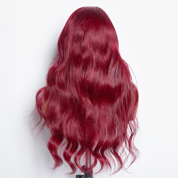 Ashine 24 Inches 13"x4" Body Wavy Wear & Go Glueless #99j Lace Frontal Wig-100% Human Hair