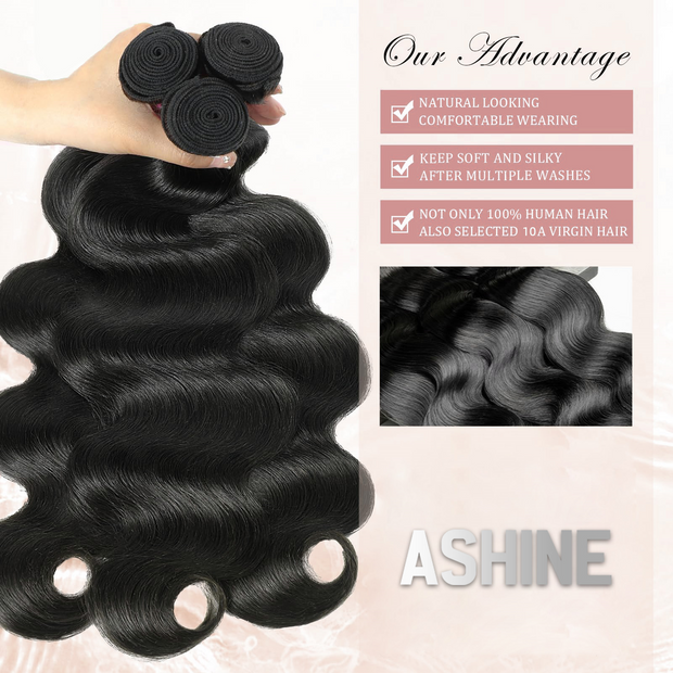 Ashine Body Wave Salon Quality Virgin Brazilian Hair #1B Natural Black