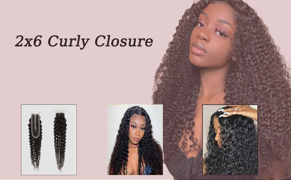 [Ashine] Upgrade Free Parted Lace Deep Curly 2x6 4x4 5x5 Closure #1B 100% Human Hair