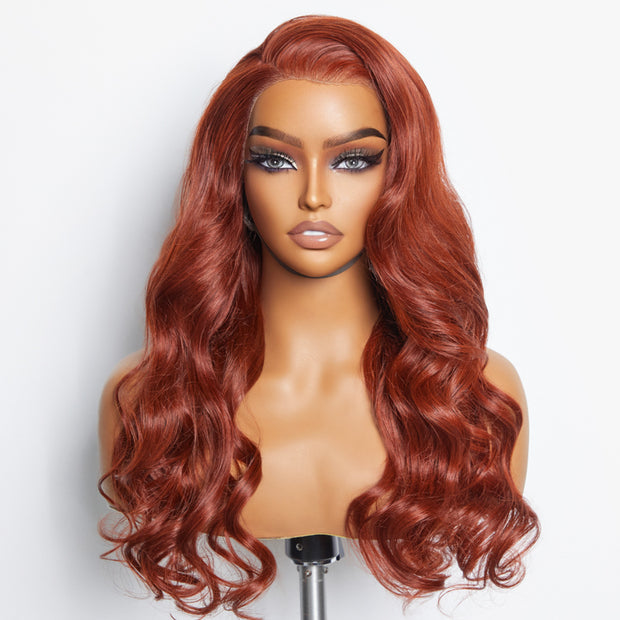 Ashine 24 Inches 13"x4" Body Wavy Wear & Go Glueless #Redbrown Lace Frontal Wig-100% Human Hair