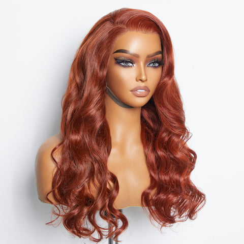 Ashine 24 Inches 13"x4" Body Wavy Wear & Go Glueless #Redbrown Lace Frontal Wig-100% Human Hair