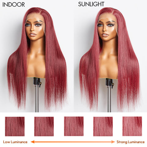 Ashine 24 Inches Burgundy 13"X4" Lace Front Straight Wig Pre-Plucked Free Part 150% Density-100% Human Hair