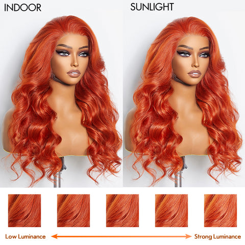 Ashine 24 Inches 13"x4" Body Wavy Wear & Go Glueless #Orange Lace Frontal Wig-100% Human Hair