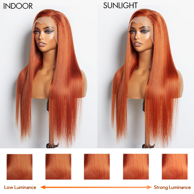 Ashine 24 Inches Ginger 13"x4" Lace Front Straight Wig Pre-Plucked Free Part 150% Density-100% Human Hair