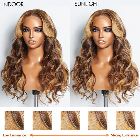 Ashine 24 Inches 5"x5" Body Wavy Wear & Go Glueless #4/27 Lace Closure Wig-100% Human Hair