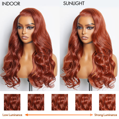 Ashine 24 Inches 13"x4" Body Wavy Wear & Go Glueless #Redbrown Lace Frontal Wig-100% Human Hair