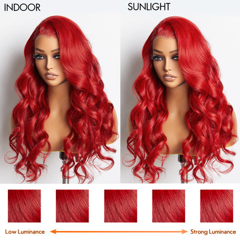 Ashine 24 Inches 13"x4" Body Wavy Wear & Go Glueless #Red Lace Frontal Wig-100% Human Hair