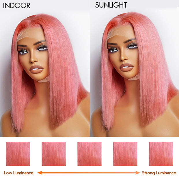 Ashine 12 Inches Pre-Plucked 13"x4" #Pink Straight Bob Lace Frontal Wig 150% Density-100% Human Hair