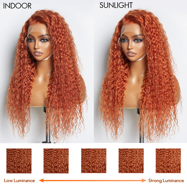 Ashine 24 Inches Ginger 13"x4" Lace Front Water Wavy Wig Pre-Plucked Free Part 150% Density-100% Human Hair