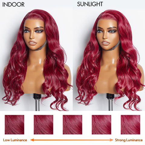 Ashine 24 Inches 13"x4" Body Wavy Wear & Go Glueless #99j Lace Frontal Wig-100% Human Hair