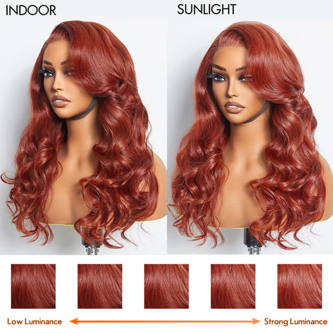 Ashine 24 Inches 5"x5" Body Wavy Wear & Go Glueless #Redbrown Lace Closure Wig-100% Human Hair