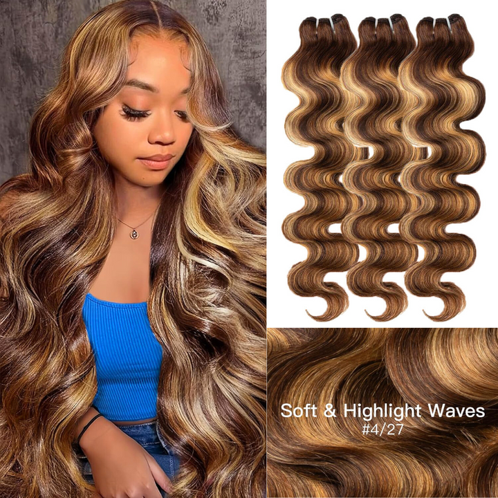 [Ashine] 4/27 Highlight Hair Bundles Brazilian Colored Human Hair Body Wave 10A