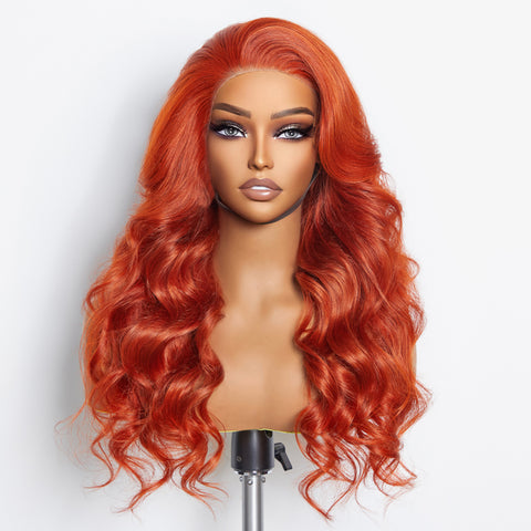 Ashine 24 Inches 13"x4" Body Wavy Wear & Go Glueless #Orange Lace Frontal Wig-100% Human Hair