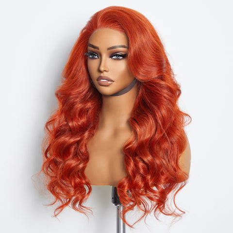 Ashine 24 Inches 13"x4" Body Wavy Wear & Go Glueless #Orange Lace Frontal Wig-100% Human Hair