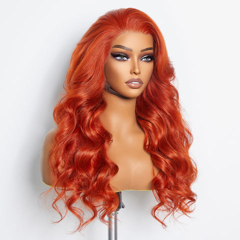 Ashine 24 Inches 13"x4" Body Wavy Wear & Go Glueless #Orange Lace Frontal Wig-100% Human Hair