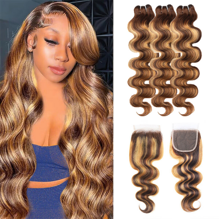 [Ashine] 4/27 Highlight Hair Bundles Brazilian Colored Human Hair Body Wave 10A