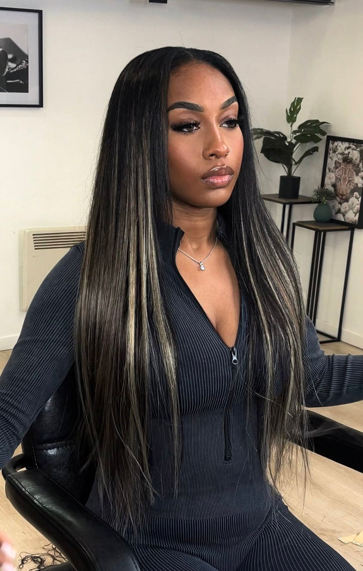 [Ashine] 1B/613 Blonde Bundles Straight Peekaboo Highlight Style 12A 100% Brazilian Virgin Human Hair