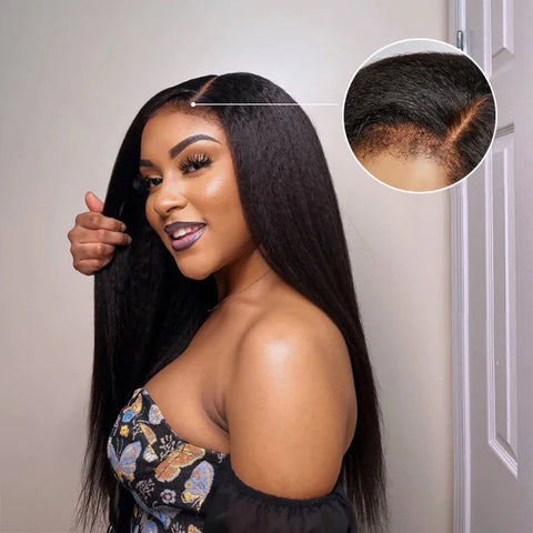 Ashine 16-20 Inches 13x4 & 5x5 4C Edges | Kinky Edges Kinky Straight HD Glueless Mid Part Long Lace Closure Wig-100% Human Hair