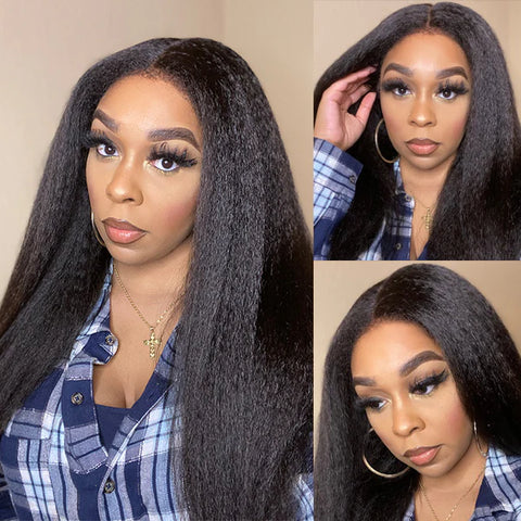 Ashine 16-20 Inches 13x4 & 5x5 4C Edges | Kinky Edges Kinky Straight HD Glueless Mid Part Long Lace Closure Wig-100% Human Hair