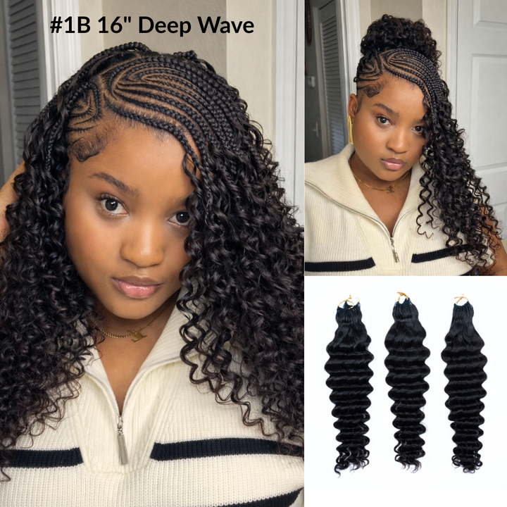[Ashine] Pre-Separated Feather Crochet Human Hair Extensions Deep Wave Protective Style Natural Look & Blend Long-Lasting & Reusable Versatile Styling