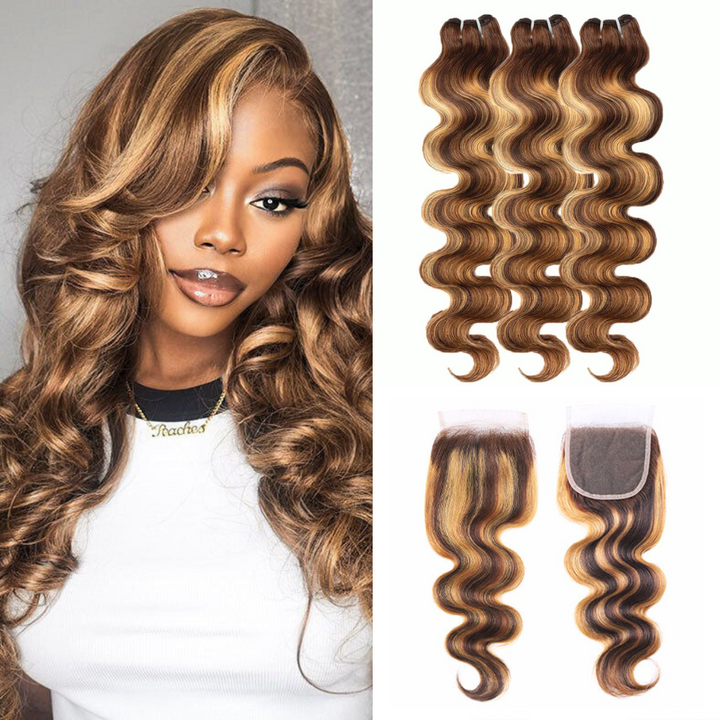 [Ashine] 4/27 Highlight Hair Bundles Brazilian Colored Human Hair Body Wave 10A