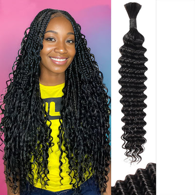 Human Braiding Hair Bundle Deep Wave Bulk Human Hair for Braiding No Weft 10A Brazilian Virgin Human Hair Extensions for Boho Braids Wet and Wavy Human Hair Braiding Hair