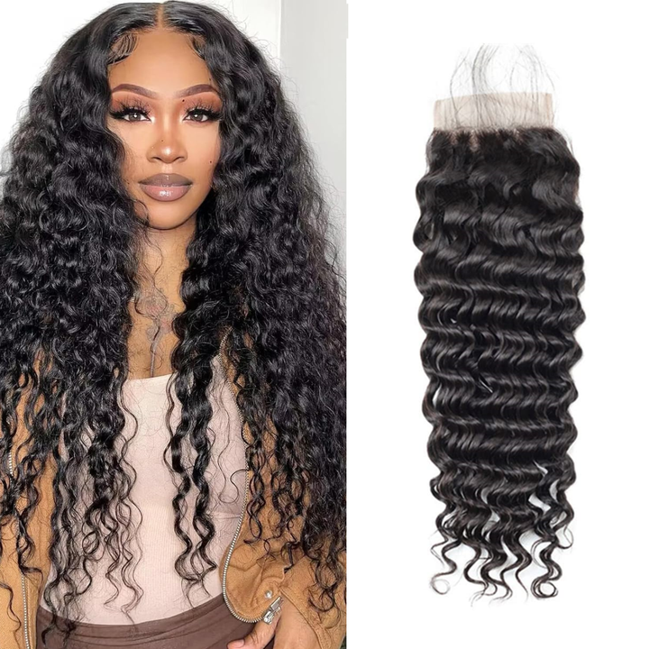 [Order Over $200] Upgrade Free Parted Lace 4x4 5x5 Closure #1B 100% Human Hair