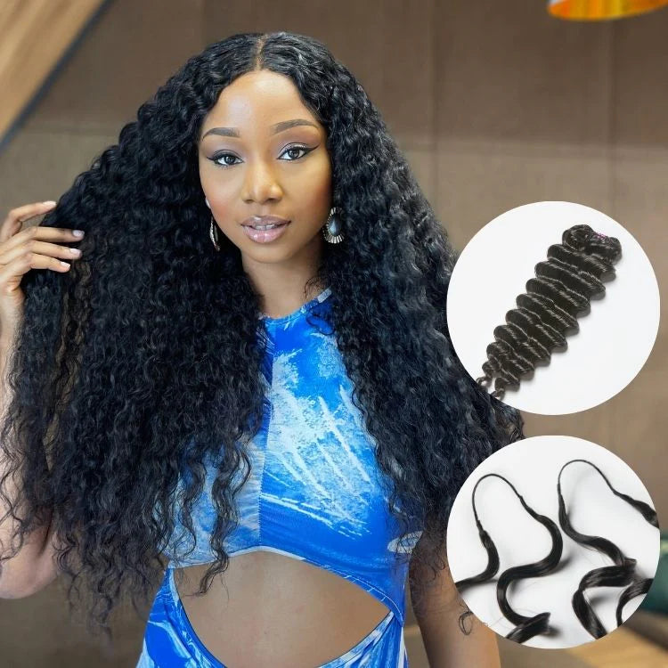 [Ashine] Readitress Pre-Separated Feather Crochet Human Hair Extensions Deep Wave Protective Style with (Free Gift-130g Only)