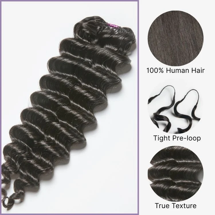 [Ashine] Readitress Pre-Separated Feather Crochet Human Hair Extensions Deep Wave Protective Style with (Free Gift-130g Only)